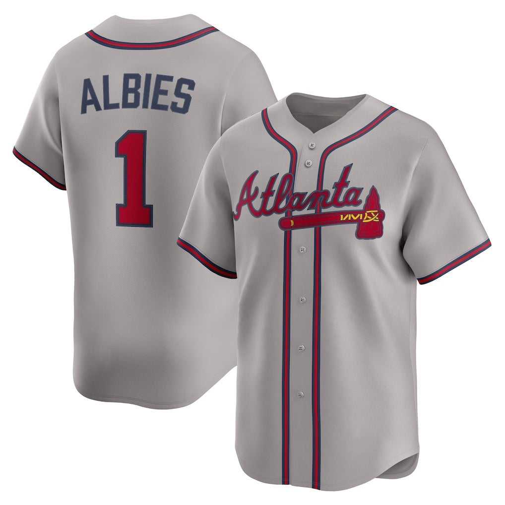 Atlanta Braves #1 Ozzie Albies Gray AmberGomez Road Limited Player Jersey