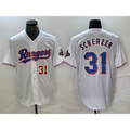 Texas Rangers #31 Max Scherzer Number White AmberGomez 2023 World Series Champions Cool Base Jersey 2