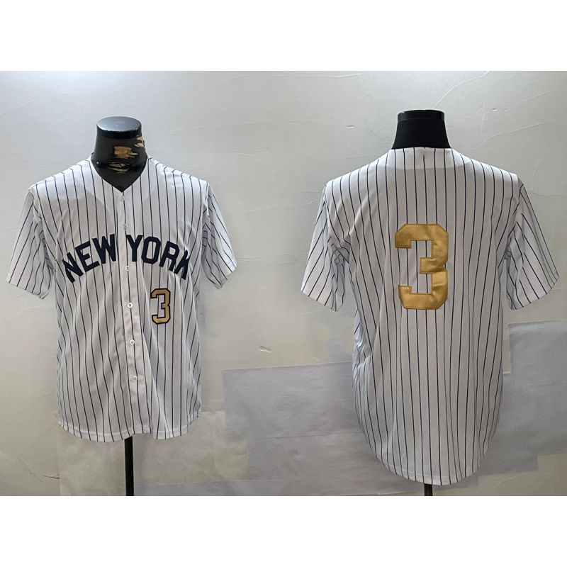 New York Yankees #3 Babe Ruth White AmberGomez Pinstripe Without Name Fashion Cool Base Jerseys