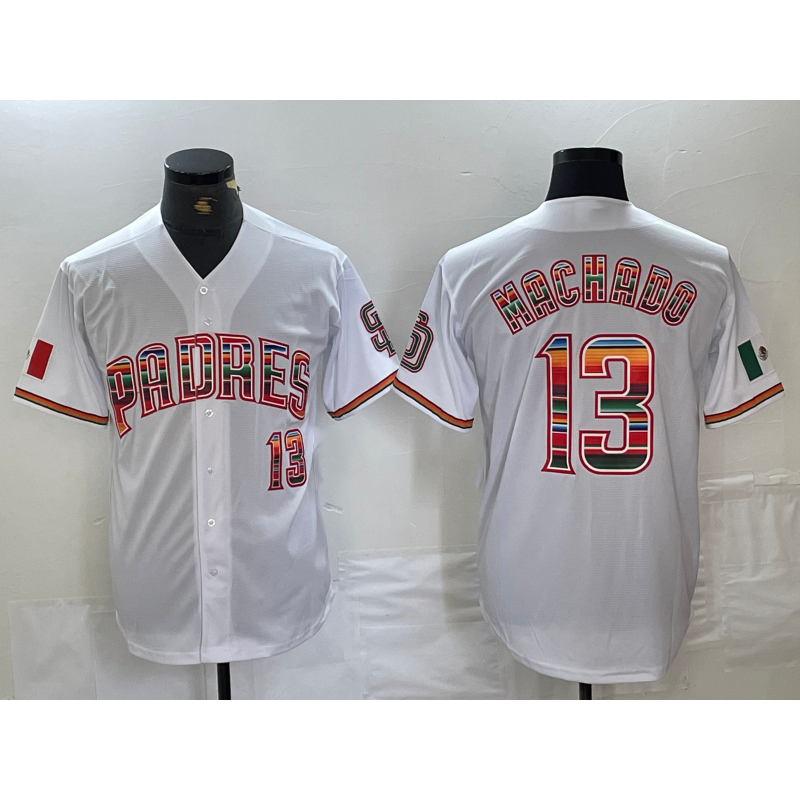 San Diego Padres #13 Manny Machado Mexico White AmberGomez Cool Base Stitched Jersey