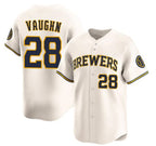 Milwaukee Brewers #28 Andrew Vaughn Cream AmberGomez Limited Stitched Jersey