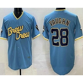 Milwaukee Brewers #28 Andrew Vaughn Powder Blue AmberGomez 2022 City Connect Cool Base Jersey