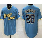 Milwaukee Brewers #28 Andrew Vaughn Powder Blue AmberGomez 2022 City Connect Cool Base Jersey