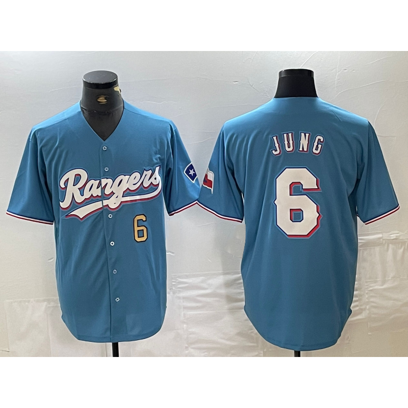 Texas Rangers #6 Josh Jung Number Light Blue AmberGomez Team Logo Cool Base Jersey