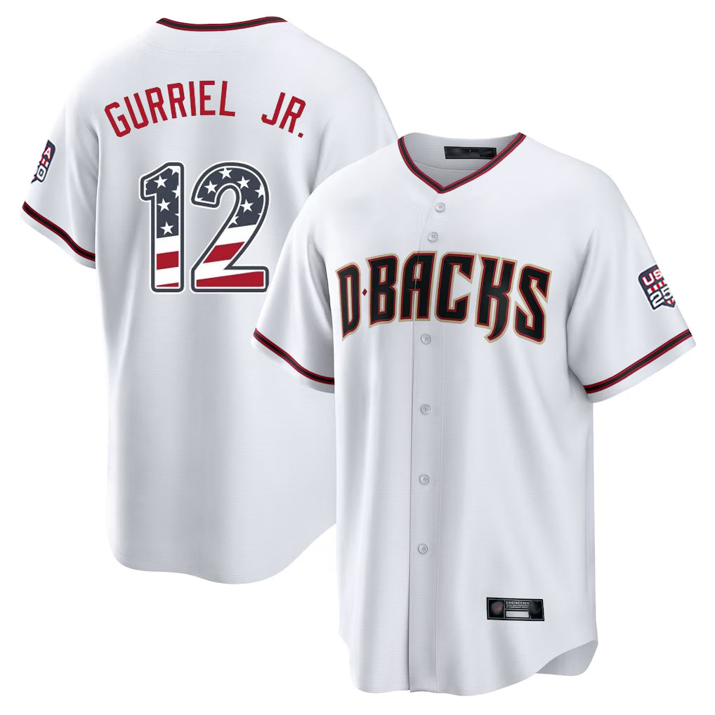 Arizona Diamondbacks #12 Lourdes Gurriel Jr Player White AmberGomez USA 250 Fourth of July Home Game Stitched Jerseys