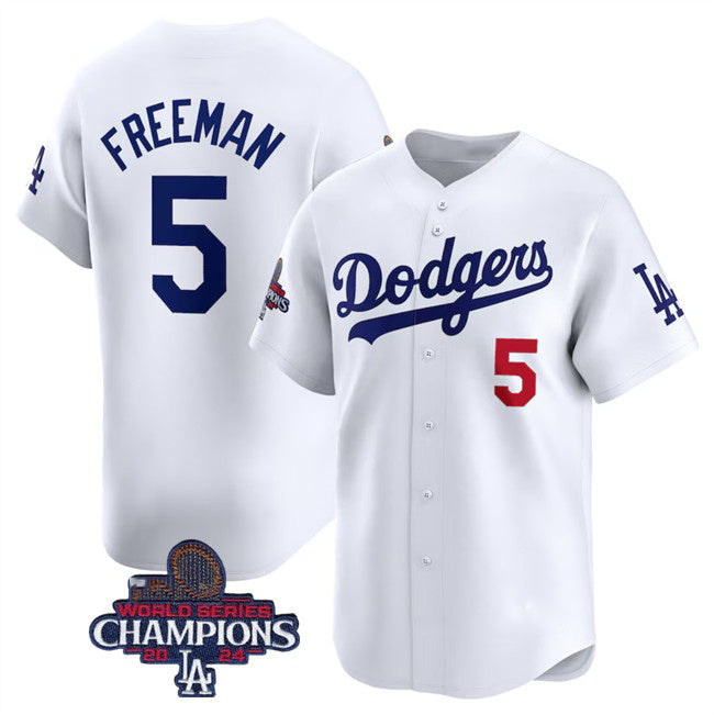 Los Angeles Dodgers #5 Freddie Freeman White AmberGomez 2024 World Series Champions Home Limited Stitched Jersey