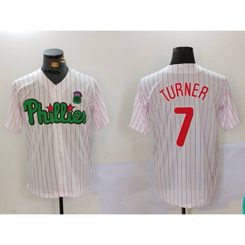 Philadelphia Phillies #7 Trea Turner White Green AmberGomez Cool Base Stitched Jersey 2