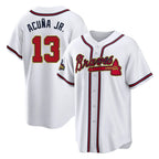 Atlanta Braves #13 Ronald Acuna Jr Player White Gold AmberGomez Home Game Stitched Jerseys