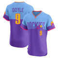 Colorado Rockies #9 Brenton Doyle Player Purple-Light Blue AmberGomez City Connect Limited Elite Home T-shirt Stitched Jerseys
