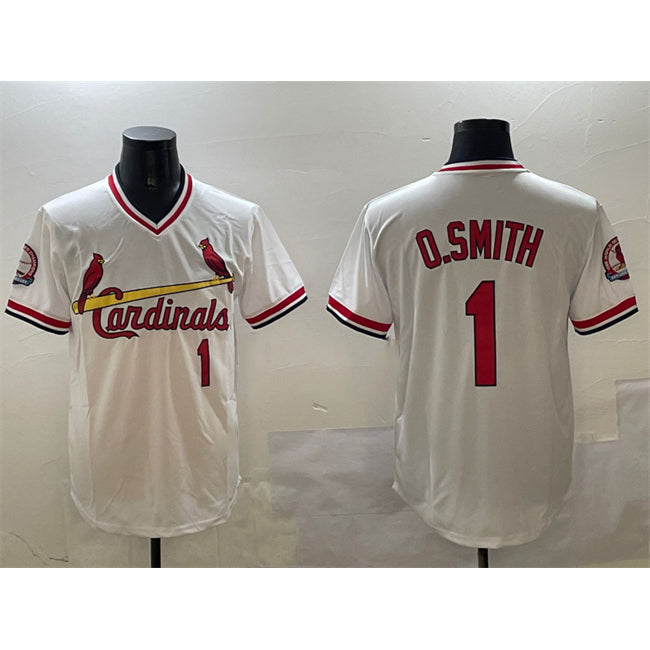 St. Louis Cardinals #1 Ozzie Smith White AmberGomez With Patch Stitched Jersey