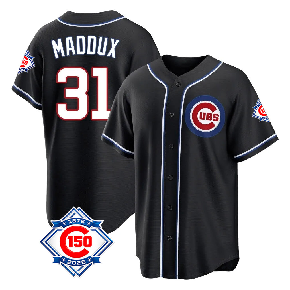 Chicago Cubs #31 Greg Maddux Player Black AmberGomez Fashion Out 150th Anniversary Game Stitched Jerseys