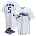 Los Angeles Dodgers #5 Freddie Freeman White AmberGomez 2024 World Series Champions Cool Base Stitched Jersey
