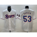 Texas Rangers #53 Adolis Garcia White AmberGomez 2023 World Series Champions Cool Base Jersey