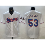 Texas Rangers #53 Adolis Garcia White AmberGomez 2023 World Series Champions Cool Base Jersey