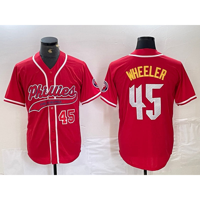 Philadelphia Phillies #45 Zack Wheeler Number Red AmberGomez Cool Base Stitched Jerseys