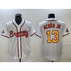 Atlanta Braves #13 Ronald Acuna Jr White Gold AmberGomez 2021 World Series Champions Stitched Cool Base Jersey