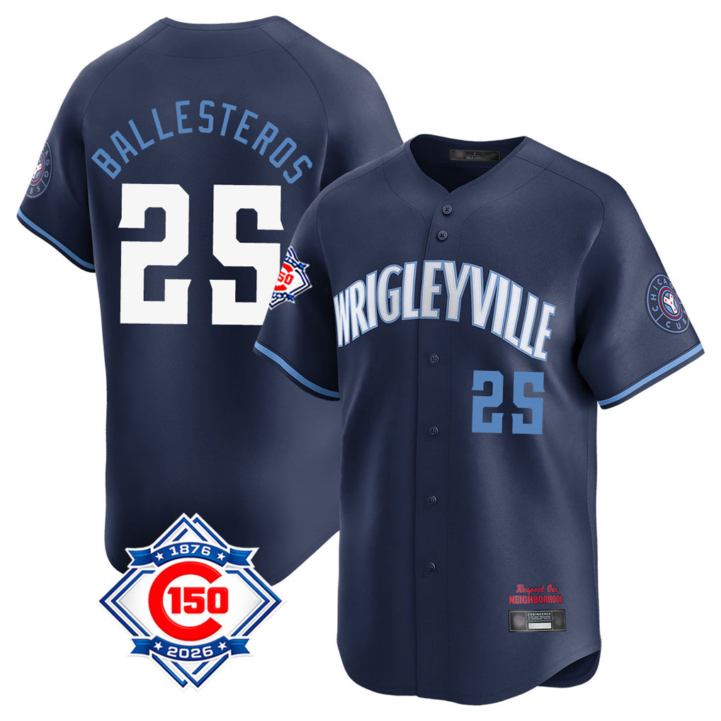 Chicago Cubs #25 Moises Ballesteros Player Navy AmberGomez City Connect 150th Anniversary Limited Home Stitched Jerseys