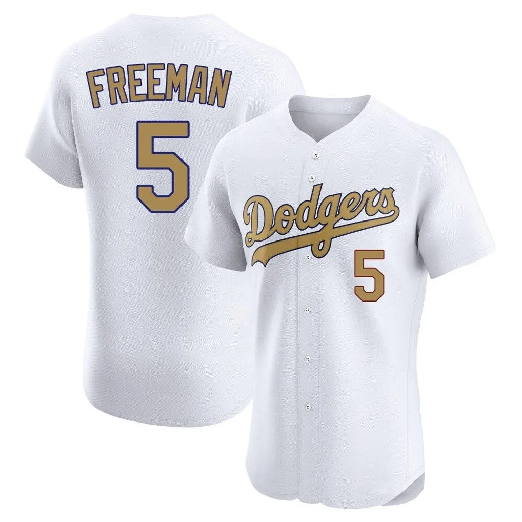 Los Angeles Dodgers #5 Freddie Freeman Player Gold AmberGomez Limited Elite Home Stitched Jerseys