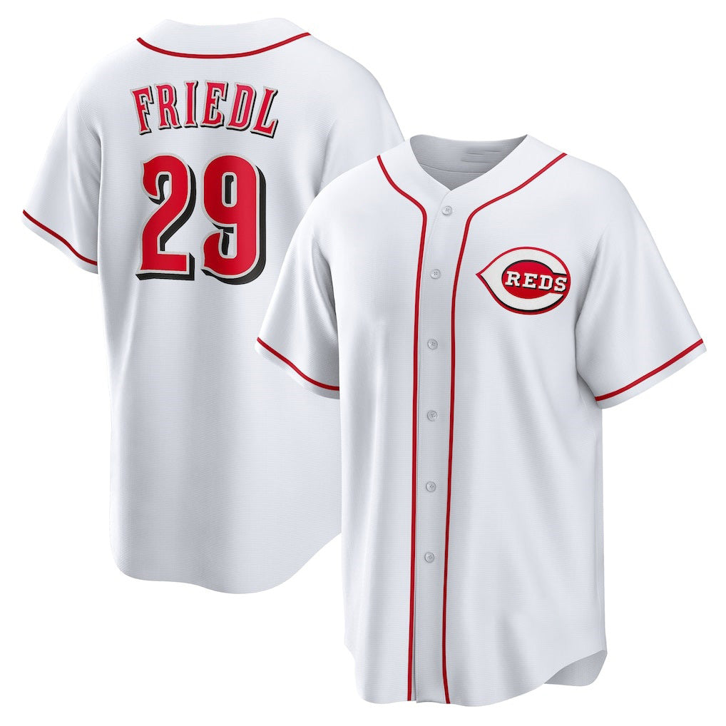 Cincinnati Reds #29 TJ Friedl White AmberGomez Home Replica Jersey