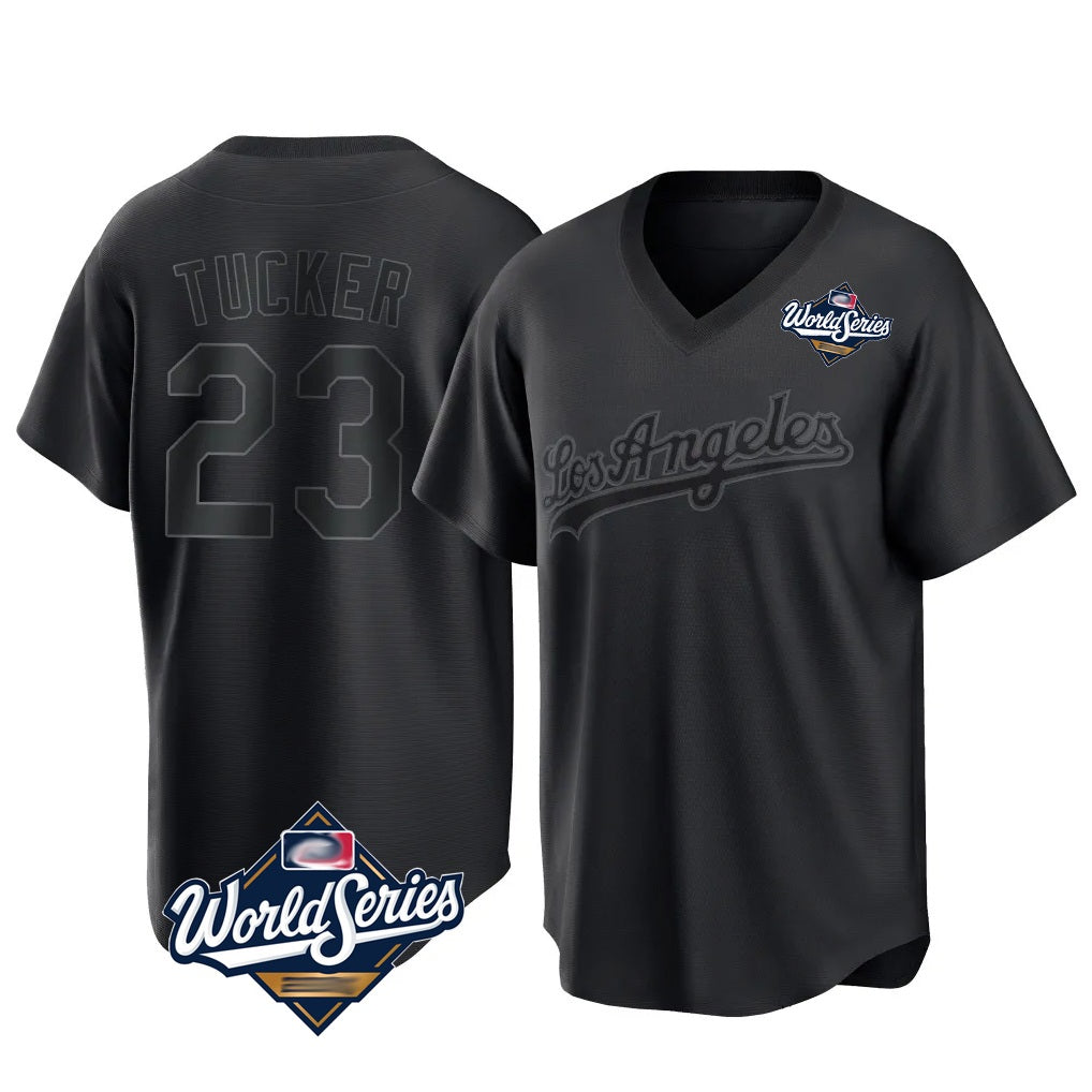 Los Angeles Dodgers #23 Kyle Tucker Player Black AmberGomez World Series Pitch Fashion T-shirt Stitched Jerseys