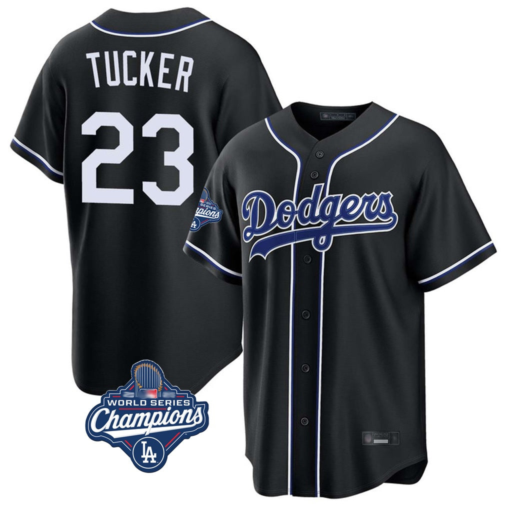 Los Angeles Dodgers #23 Kyle Tucker Player Black AmberGomez World Series Meet Carbon Limited Home Stitched Jerseys