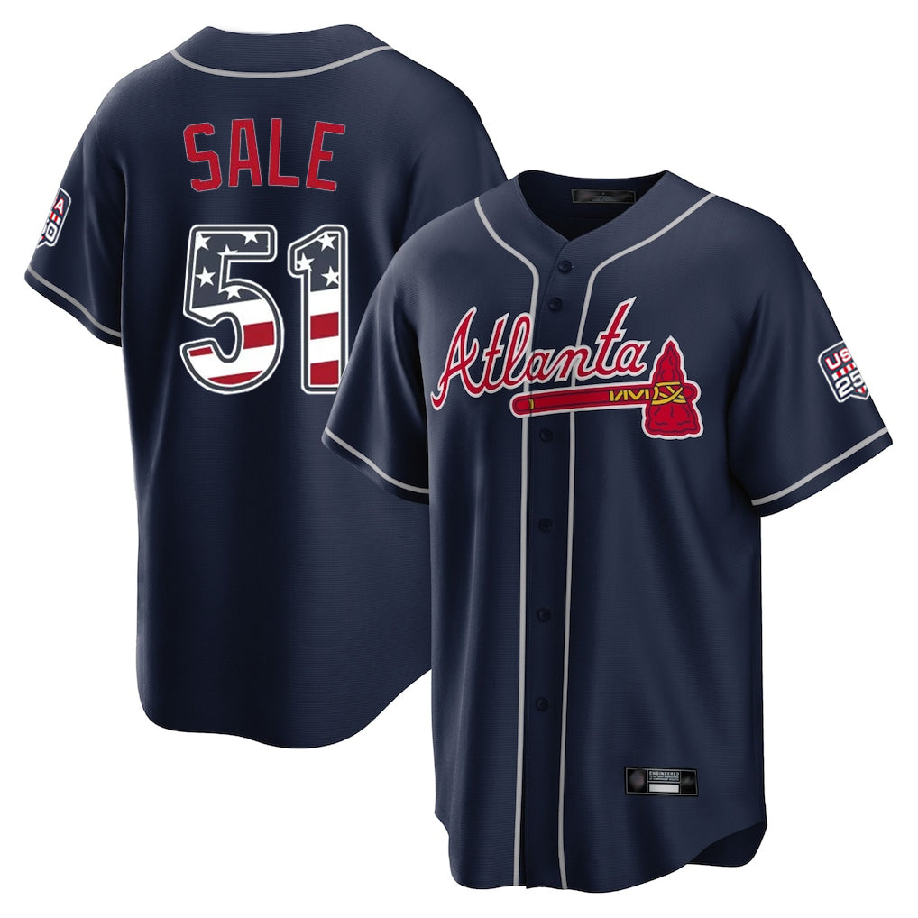 Atlanta Braves #51 Chris Sale Player Navy AmberGomez USA 250 Fourth Of July Limited Home Game Stitched Jerseys