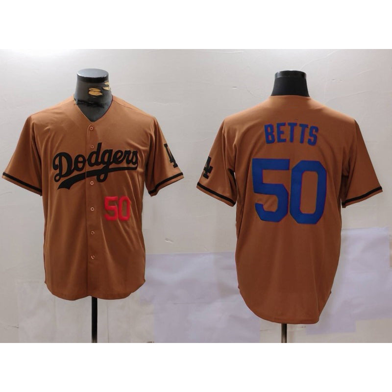 Los Angeles Dodgers #50 Mookie Betts Number Olive AmberGomez Cool Base Limited Stitched Jersey 2