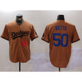 Los Angeles Dodgers #50 Mookie Betts Number Olive AmberGomez Cool Base Limited Stitched Jersey 2