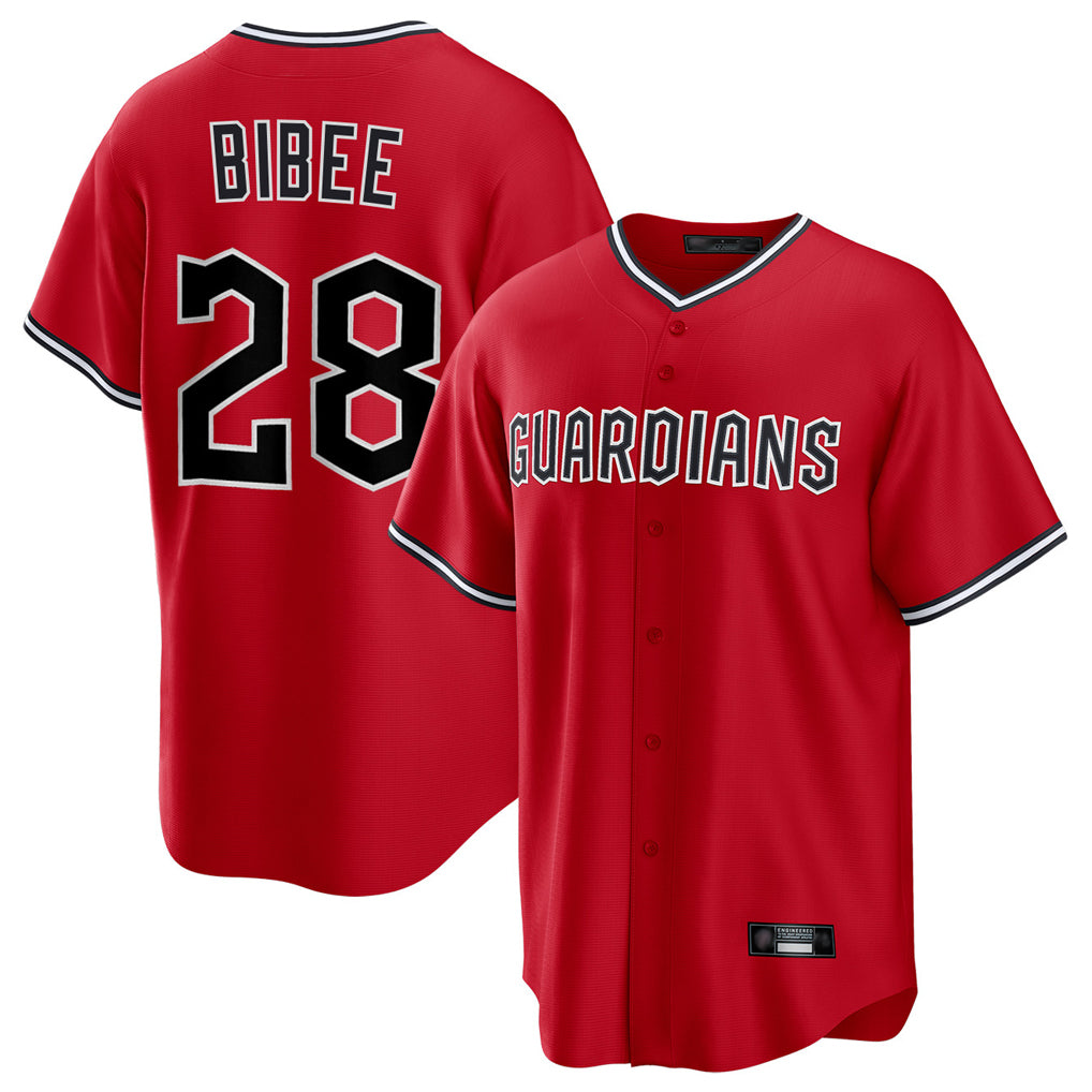 Cleveland Guardians #28 Tanner Bibee Player Red AmberGomez Home Game Stitched Jerseys