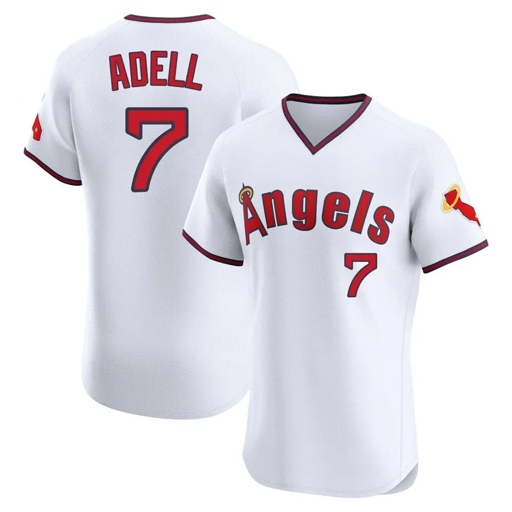 Los Angeles Angels #7 Jo Adell Player White AmberGomez T-shirt Home Limited Elite Stitched Jerseys