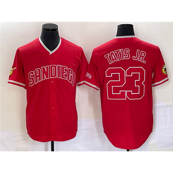 San Diego Padres #23 Fernando Tatis Jr. Red AmberGomez Cool Base Stitched Jersey