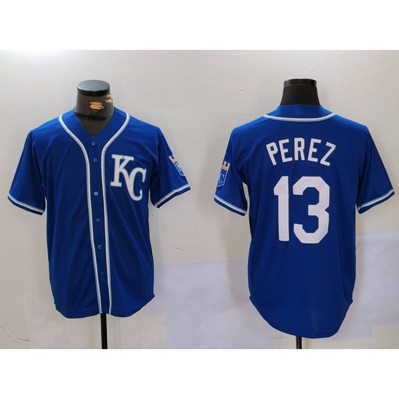 Kansas City Royals #13 Salvador Perez Blue AmberGomez KC Cool Base Stitched Jersey