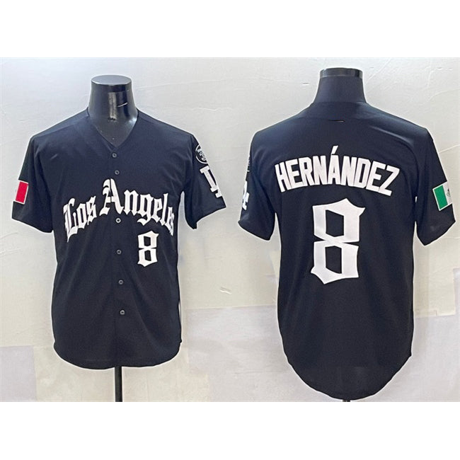 Los Angeles Dodgers #8 Enrique Hernandez Black AmberGomez Mexico 2025 LA Gothic Style With Fernando Patch Vapor Premier Limited Stitched Jersey
