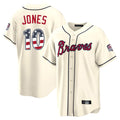 Atlanta Braves #10 Chipper Jones Player Cream AmberGomez USA 250 Fourth Of July Limited Home Game Stitched Jerseys