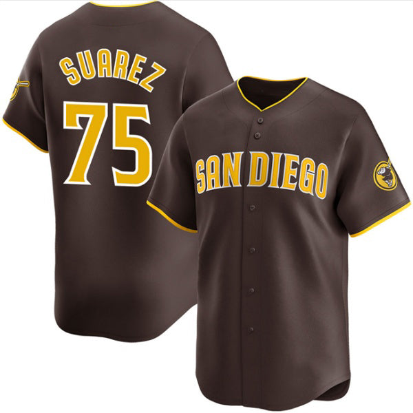 San Diego Padres #75 Robert Suarez Brown AmberGomez 2024 Away Limited Stitched Jersey