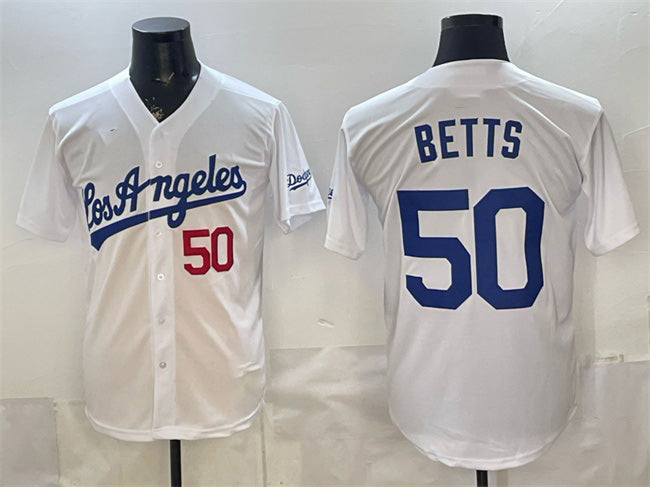 Los Angeles Dodgers #50 Mookie Betts White AmberGomez Alternate Stadium Stitched Jersey