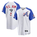Atlanta Braves #7 Ha-Seong Kim Player White AmberGomez USA 250 Fourth Of July City Connect Home Game Stitched Jerseys