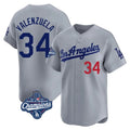 Los Angeles Dodgers #34 Fernando Valenzuela Player Gray AmberGomez World Series Meet Limited Home Stitched Jerseys