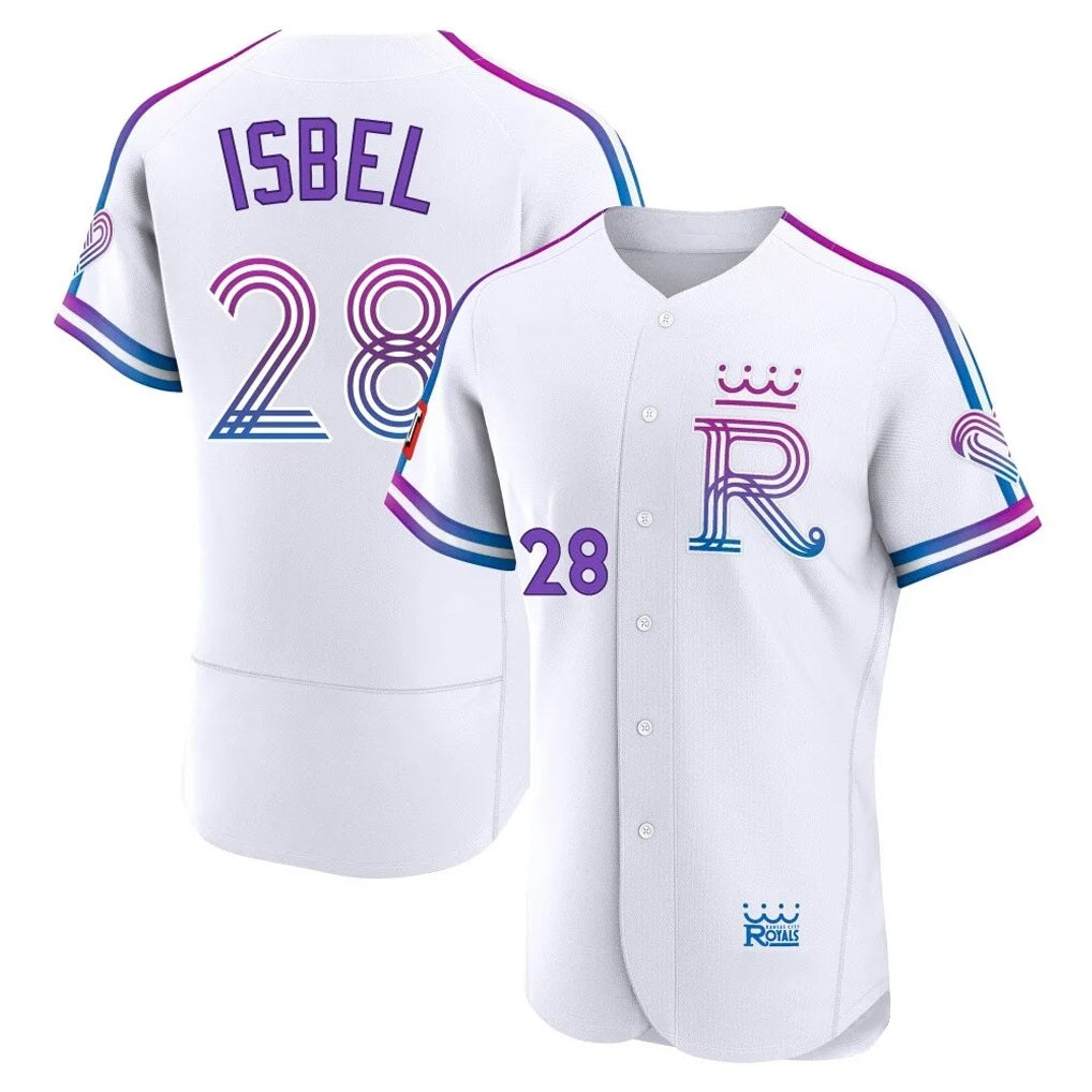 Kansas City Royals #28 Kyle Isbel Player White AmberGomez 2026 City Connect Limited Elite Home Stitched Jerseys
