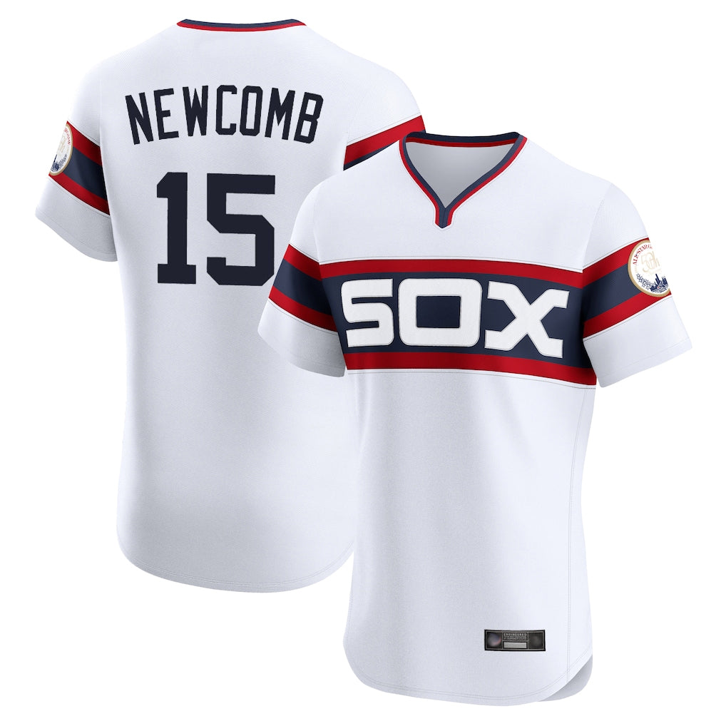 Chicago White Sox #15 Sean Newcomb Player White AmberGomez T-shirt Limited Elite Home Stitched Jerseys