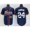 Detroit Tigers #24 Miguel Cabrera Number Navy Blue AmberGomez Cool Base Stitched Jersey