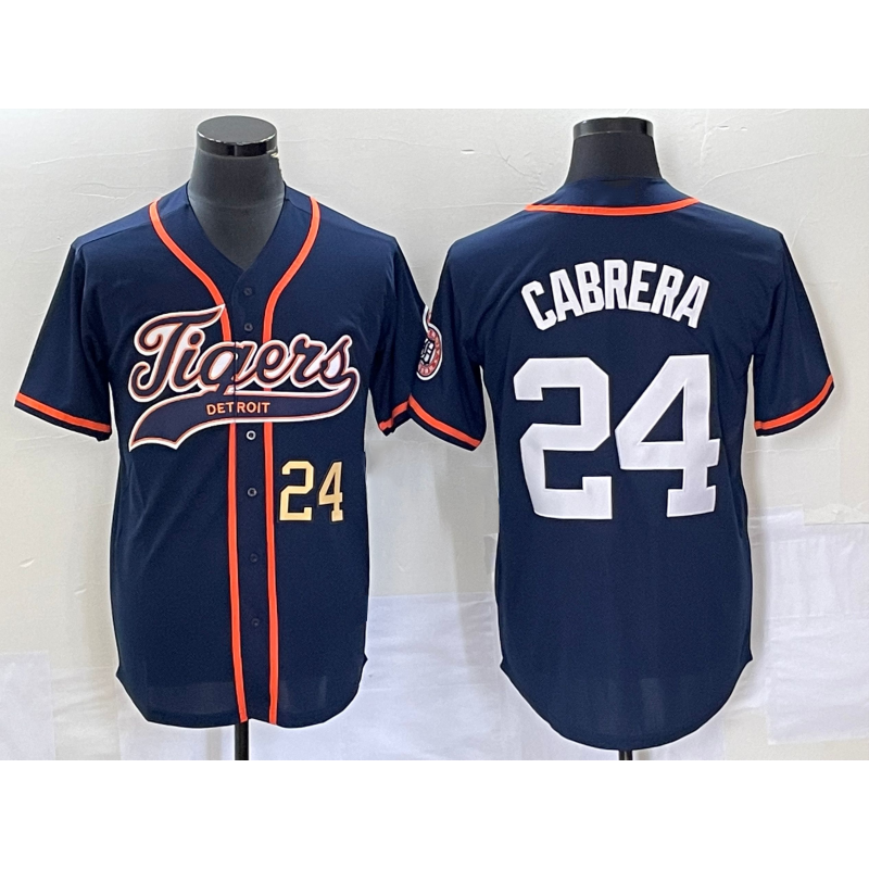 Detroit Tigers #24 Miguel Cabrera Number Navy Blue AmberGomez Cool Base Stitched Jersey