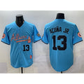 Atlanta Braves #13 Ronald Acuna Jr. Blue AmberGomez 2024 Atliens & Peach With Outkast Patch Vapor Limited Stitched Jersey