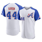 Atlanta Braves #44 Hank Aaron Player White AmberGomez City Connect Limited Elite Home Game Stitched Jerseys