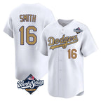 Los Angeles Dodgers #16 Will Smith Player White Gold AmberGomez World Series Collection Limited Home Stitched Jerseys