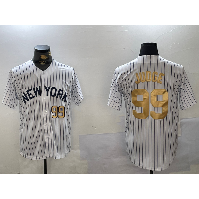 New York Yankees #99 Aaron Judge White AmberGomez Pinstripe Fashion Cool Base Jerseys