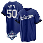 Los Angeles Dodgers #50 Mookie Betts Player Royal AmberGomez World Series Meet City Connect Home Game Stitched Jerseys