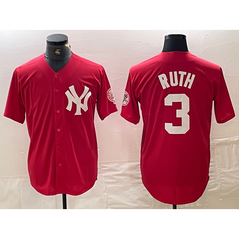 New York Yankees #3 Babe Ruth Red AmberGomez Fashion Cool Base Jersey