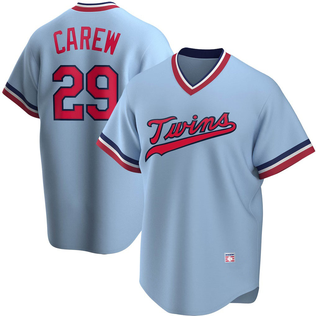 Minnesota Twins #29 Rod Carew Light Blue AmberGomez Road Cooperstown Collection Player Jersey