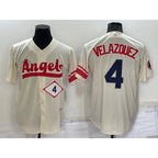 Los Angeles Angels #4 Andrew Velazquez Number Cream AmberGomez 2022 City Connect Cool Base Stitched Jersey